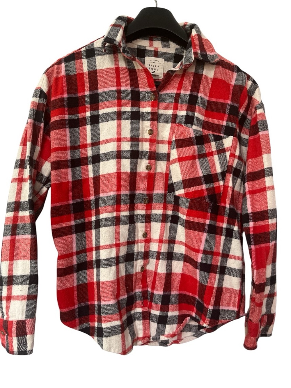 Billabong Red, Black & White‎ Plaid Button-Down Shirt size small